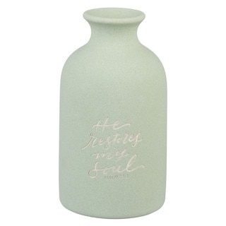 He Restores My Soul Green Garden Ceramic Table Vase - Psalm 23:3