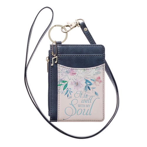 Well With My Soul Hymn Soft Pink and Blue Faux Leather ID Card Holder