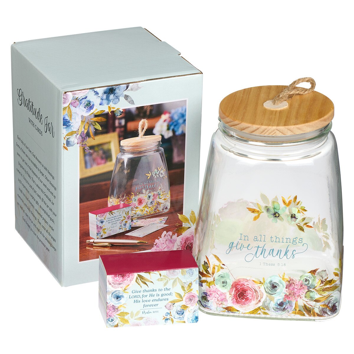 Give Thanks Pink Ranunculus Glass Gratitude Jar with Cards - 1 ...