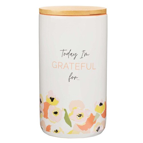 Today Im Grateful For Peach Poppy Ceramic Gratitude Jar with Cards
