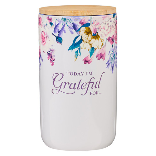 Today Im Grateful For Purple Floral Ceramic Gratitude Jar with Cards