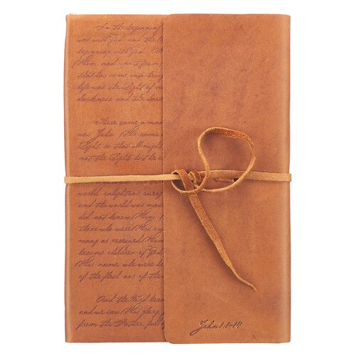 In the Beginning Classic Full Grain Leather Journal with Wrap Closure – John 1:1-14