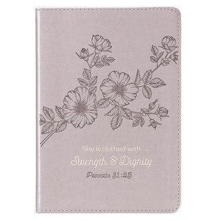 Strength and Dignity Taupe Faux Leather Journal – Proverbs 31:25