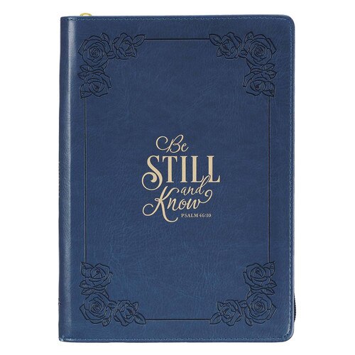Be Still and Know Classic Navy Faux Leather Journal with Zippered Closure - Psalm 46:10