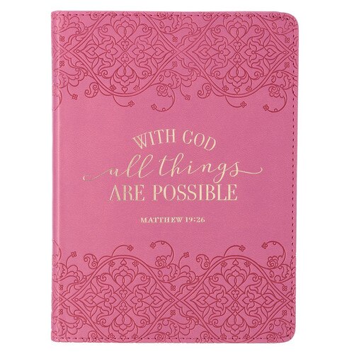 With God All Things Are Possible Pink Handy-Sized Faux Leather Journal