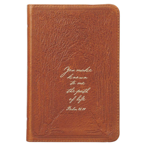 The Path of Life Saddle Tan Handy-sized Full Grain Leather Journal - Psalm 16:11