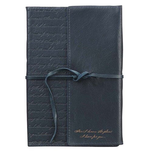 I Know the Plans Navy Full Grain Leather Journal with Wrap Closure - Jeremiah 29:11
