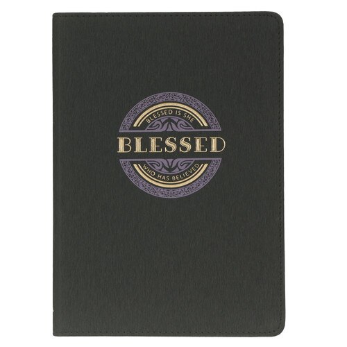 Blessed Charcoal Gray Faux Leather Classic Journal - Luke 1:45