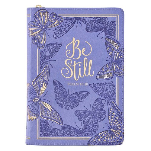 Be Still Purple Butterfly Faux Leather Classic Journal with Zipped Closure - Psalm 46:10