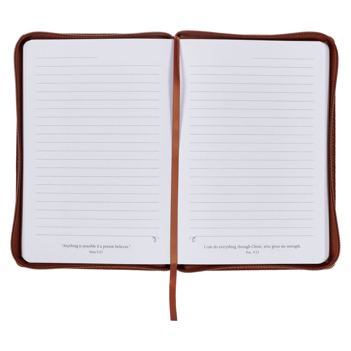 Strong and Courageous Honeybrown Faux Leather Journal with Zipper