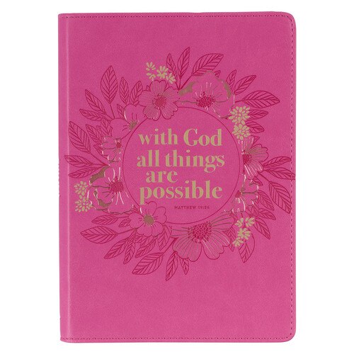 With God Pink Wreath Faux Leather Classic Journal - Matthew 19:26