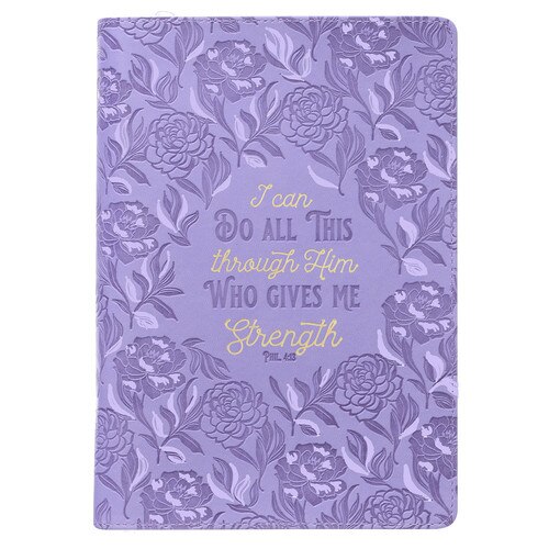 Through Him Purple Floral Faux Leather Classic Journal with Zippered Closure - Philippians 4:13