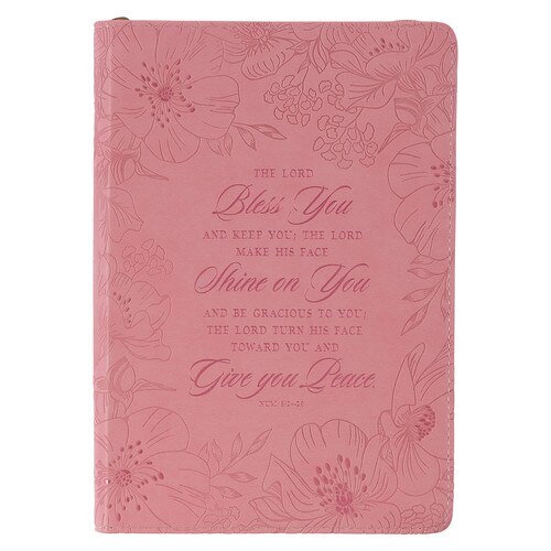 Bless You Pink Blossom Faux Leather Classic Journal with Zippered Closure - Numbers 6:24-25