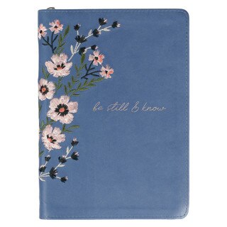 Journal Classic Zip Embroidered Blue Be Still & Know Ps. 46:10