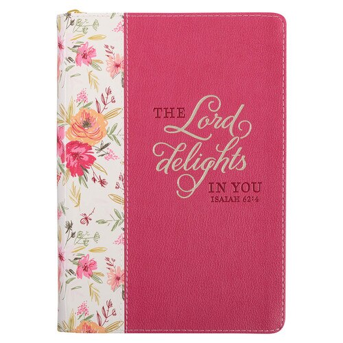 The Lord Delights in You Berry Pink Faux Leather Classic Journal with Zipper Closure - Isaiah 62:4