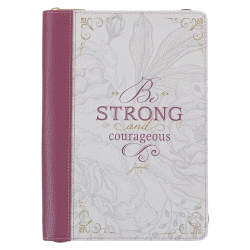 Strong and Courageous Topas Pink Faux Leather Journal with Zipper Closure - Joshua 1:9
