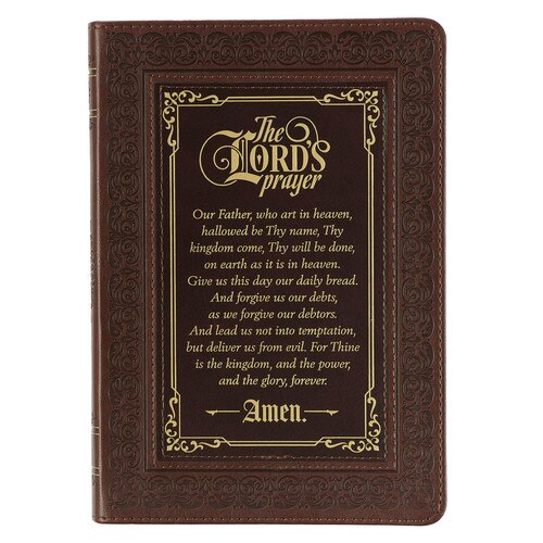 The LORDs Prayer Walnut and Burgundy Faux Leather Classic Journal - Matthew 6:9-13