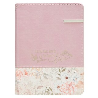 Done in Love Pink Floral Classic Journal with Elastic Closure and Pen Holder - 1 Corinthians 16:14