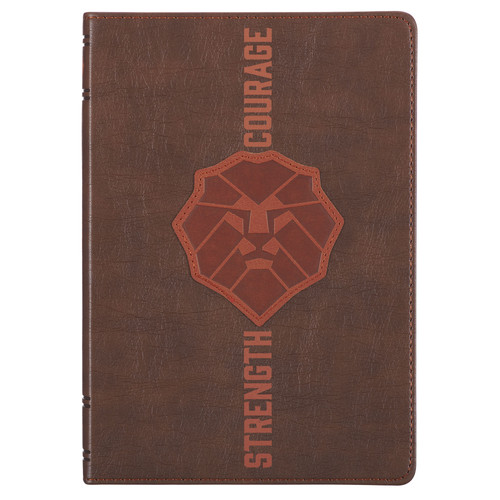 Lionface Strength and Courage Brown Faux Leather Classic Journal - Joshua 1:9
