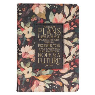 Hope and a Future Midnight Botanical Faux Leather Journal with Zipper Closure - Jeremiah 29:11
