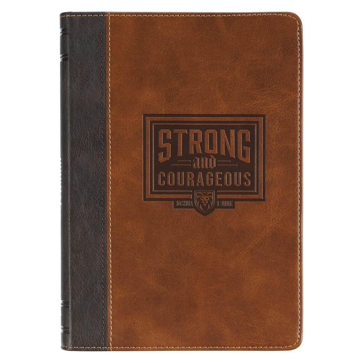 Be Strong Tan Faux Leather Journal Zipper Closure Joshua 1:9