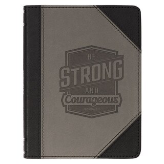 Be Strong and Courageous Black and Gray Faux Leather Handy-sized Journal - Joshua 1:9