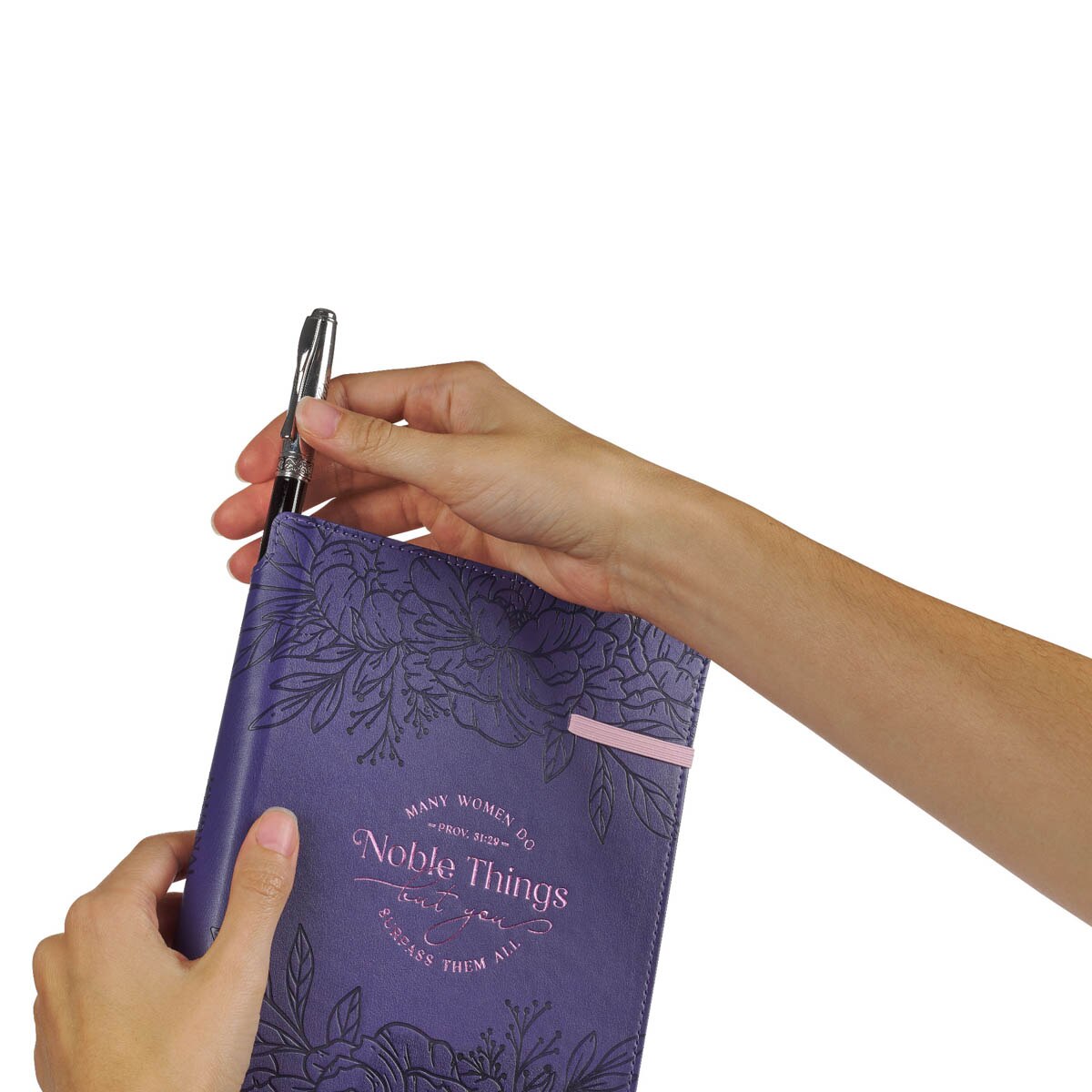 Noble Things Purple Journal with Pen Holder - Proverbs 31:29