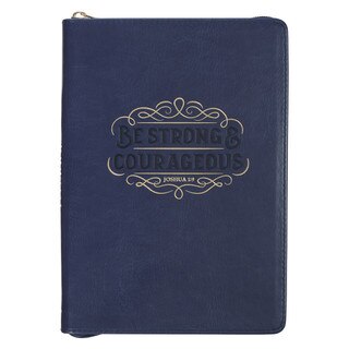 Be Strong and Courageous Blue Faux Leather Journal with Zipper Closure - Joshua 1:9 