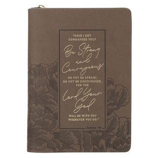 Be Strong and Courageous Ash-brown Faux Leather Journal with Zipper Closure - Joshua 1:9