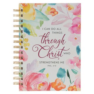 All Things Through Christ Multi-colored Floral Large Spiral Journal - Philippians 4:13