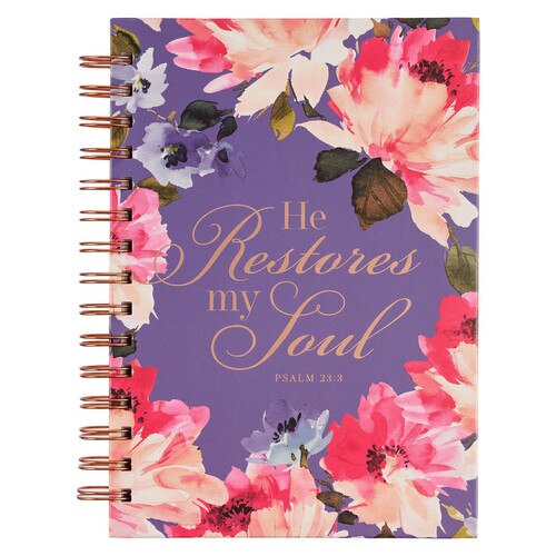 He Restores My Soul Purple Floral Large Wirebound Journal - Psalm 23:3