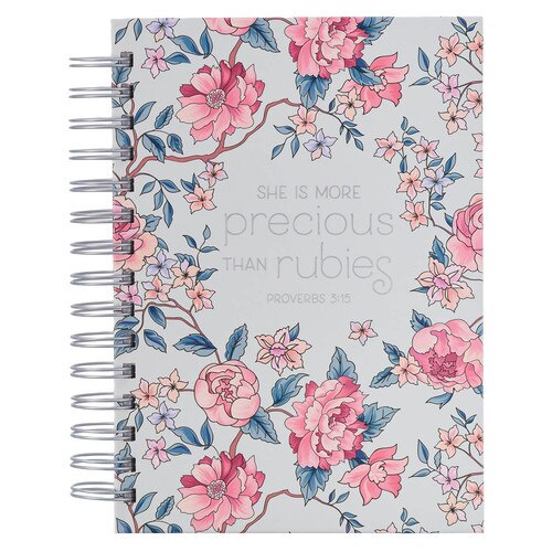 More Precious Than Rubies Pink Floral Wirebound Journal - Proverbs 5:13