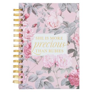 More Precious than Rubies Pink Floral Large Spiral Journal - Proverbs 31:10