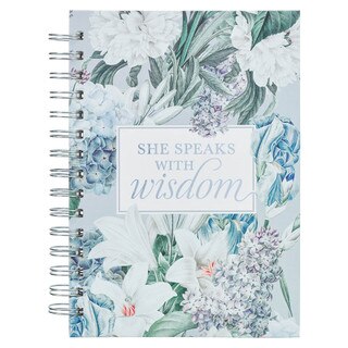 She Speaks with Wisdom Blue Floral Large Spiral Journal - Proverbs 31:26