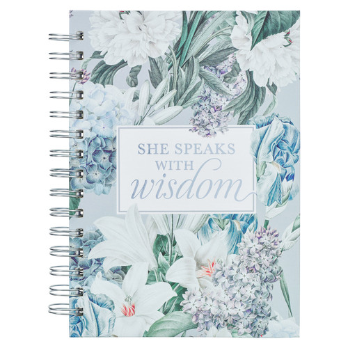 She Speaks with Wisdom Blue Floral Large Wirebound Journal - Proverbs 31:26