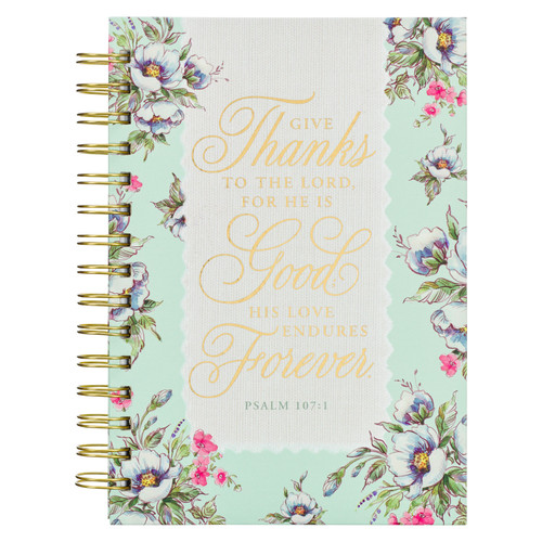 Give Thanks to the Lord White Lace Wirebound Journal - Psalm 107:1