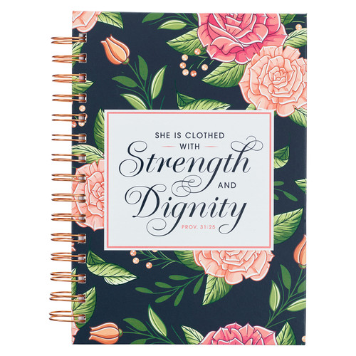 Strength and Dignity Pink Rose Large Wirebound Journal - Proverbs 31:25
