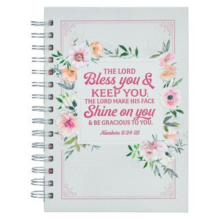 Bless You and Keep You White and Pink Floral Spiral Journal - Numbers 6:24-25