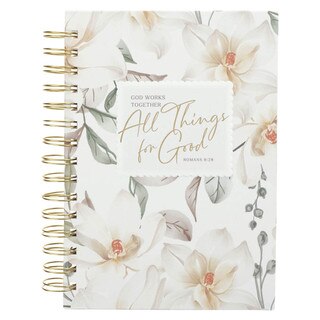 All Things for Good White Magnolia Spiral Journal - Romans 8:28