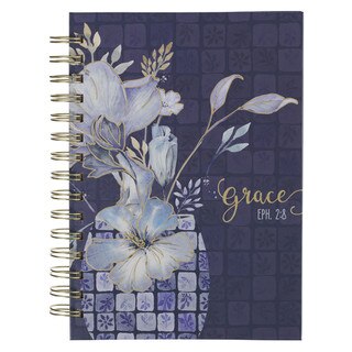 Grace Blue Floral Tile Spiral Journal - Ephesians 2:8