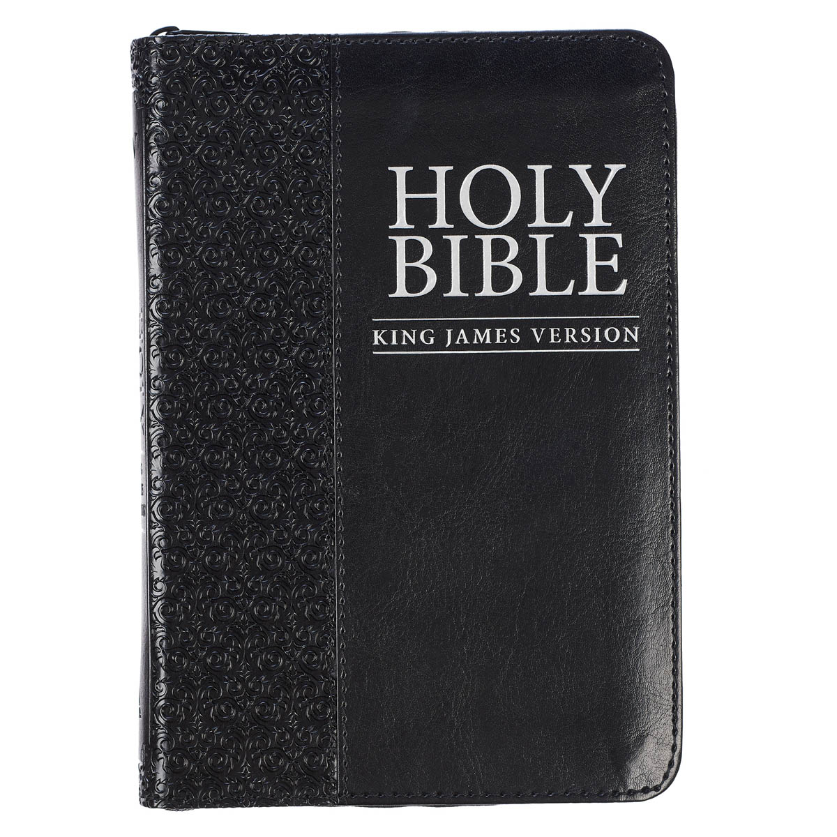 Black Faux Leather Compact King James Version Bible with Zippered