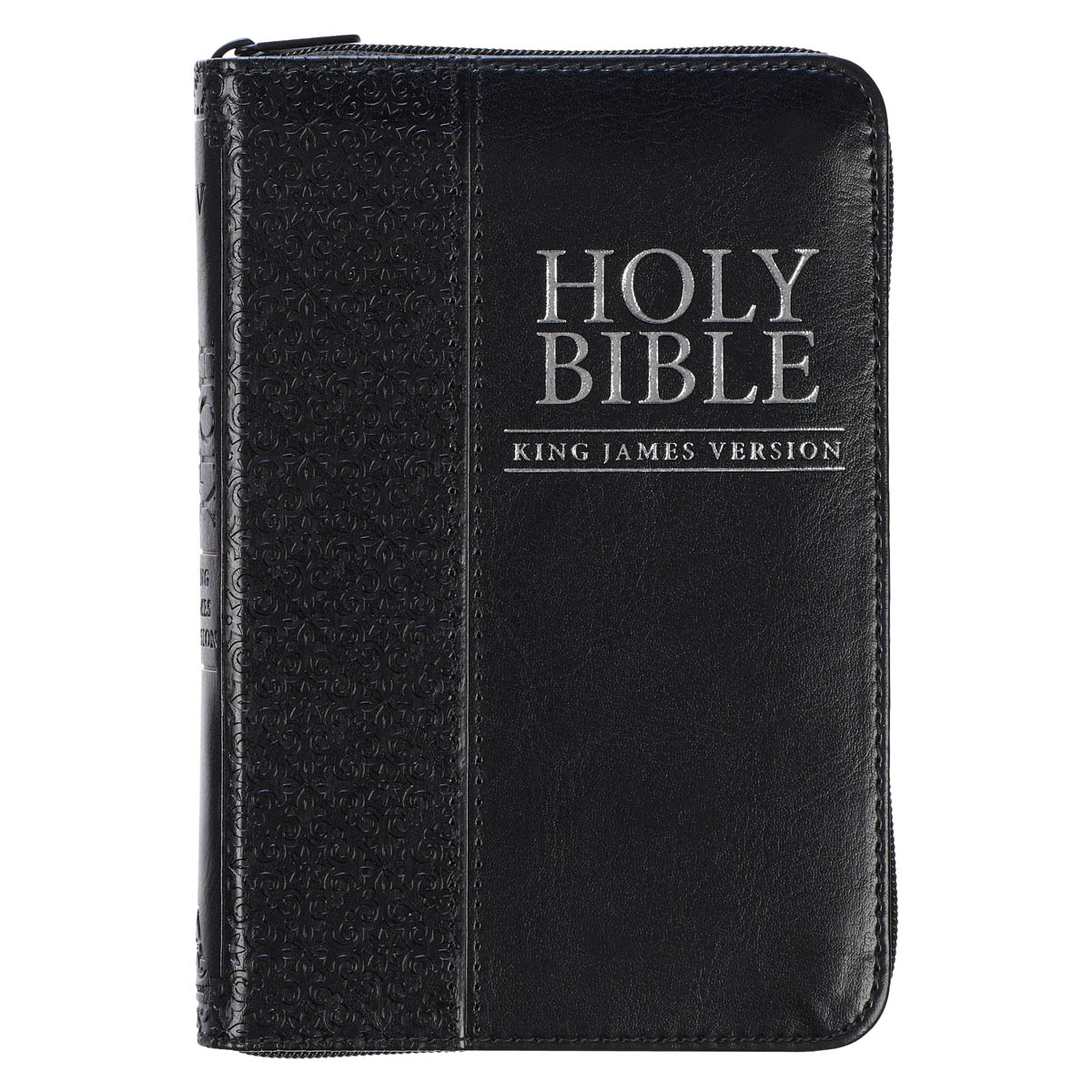 Black Faux Leather King James Version Pocket Bible with Zippered