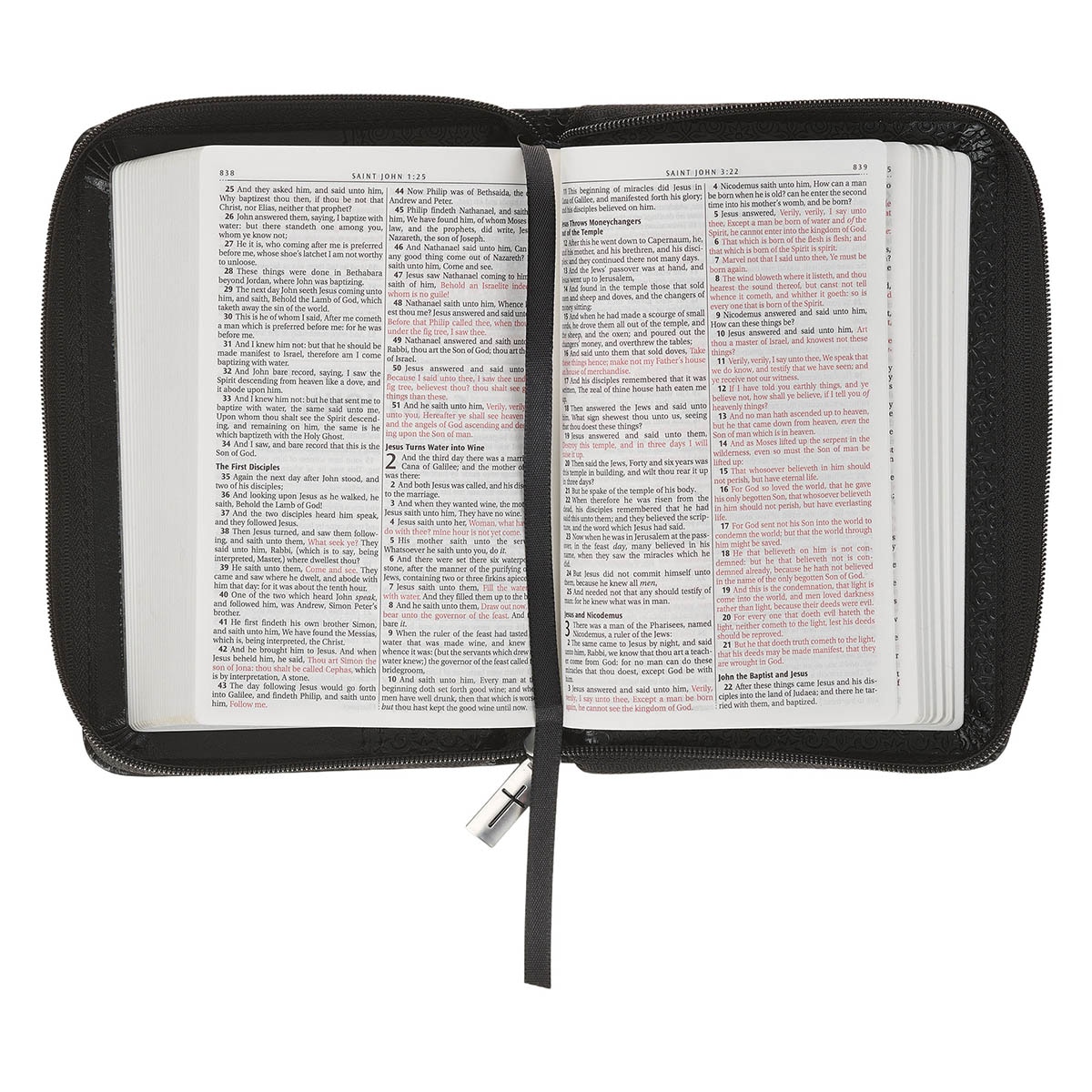 Black Faux Leather King James Version Pocket Bible with Zippered