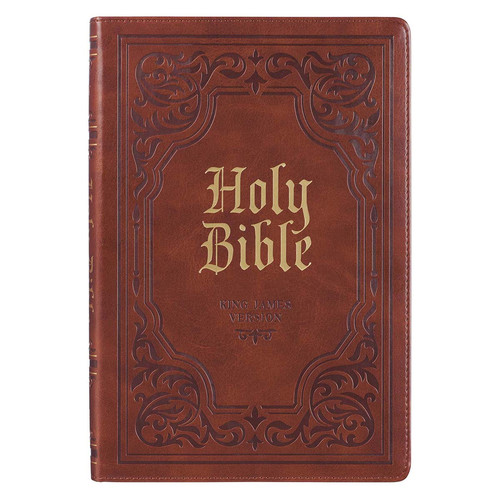 Antiqued Brown Faux Leather Large Print Thinline King James Version Bible with Thumb Index