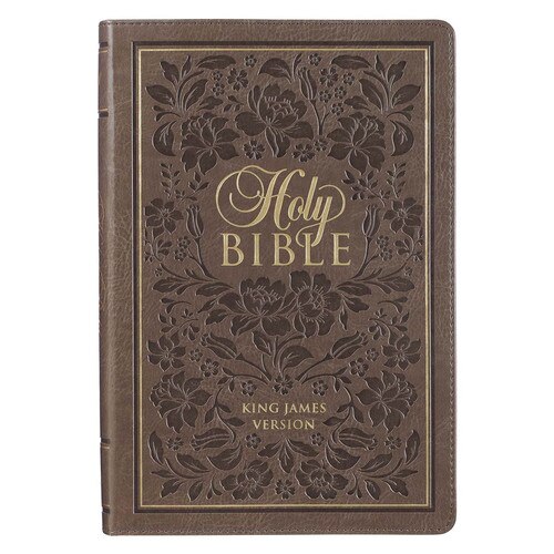 Dark Taupe Floral Faux Leather Large Print Thinline King James Version Bible with Thumb Index