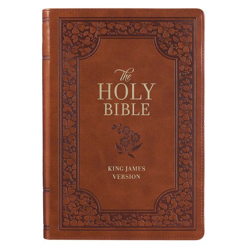 Floral Saddle Tan Faux Leather Full-size Giant Print King James Version Bible with Thumb Index