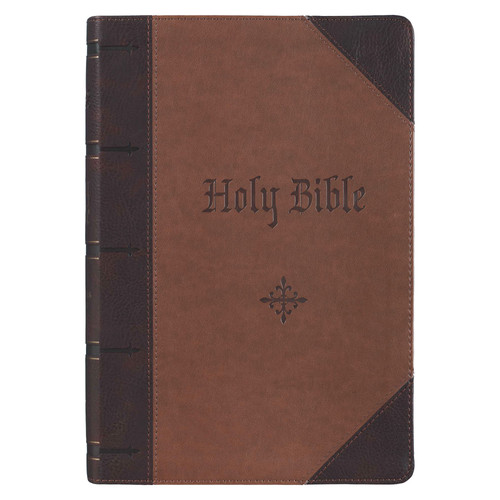 Two-tone Brown Faux Leather Giant Print Full-size King James Version Bible with Thumb Index