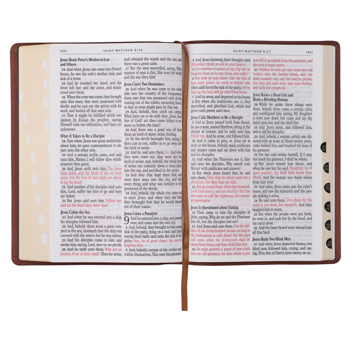KJV Riesendruck rote Buchstaben Bibel, Premium Vollnarbenleder mit Band, Sattelbraun - Bild 8 von 10