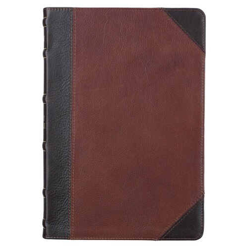 Mahogany and SadleTan Full Grain Leather Large Print Thinline KJV Bible with Thumb Index