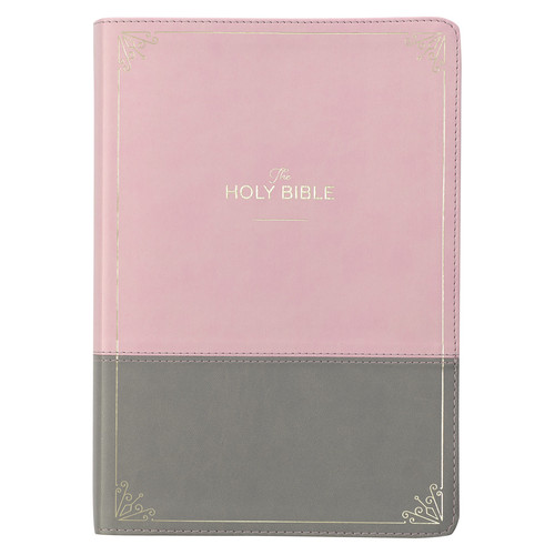 Pink and Gray Faux Leather Super Giant Print Full-size KJV Bible with Thumb Index